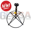 Black metal scaffold with yellow central mechanism and circular frame for crank-up telescoping rgb megatree system