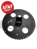 Black circular metal mounting plate with central connector and five holes on back of sasquatch mega tree sliding topper