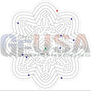 A white six-pointed star-shaped maze with intricate paths and colored markers from gilbert engineering usa space odyssey