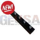 Black rectangular metal bar with six silver screws on top part of sasquatch modular megatree pole for holiday lights