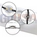 Clear plastic g-track permanent holiday lighting module with three yellow leds and black wiring for outdoor use