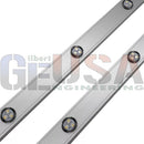 Silver led light strips with black circular housing and bright white leds for g-track permanent holiday lighting