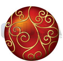 A glossy red spherical ornament with gold swirls from gilbert engineering usa for the g-skinz snowflake round design