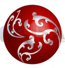 Red spherical g-skinz ornament for the dragonfly with intricate white swirling patterns and snowflake round design