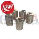 Set of five polished stainless steel metallic cylindrical bushings with threaded ends for secure prop mounting adapter