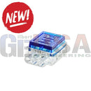 Blue translucent plastic iii-lok gel lok electrical connector with clear base and molded m logo on top