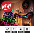 A festive christmas tree lit with colorful multicolored led lights using 12v replica c7 pixels double data pixastring by mattos designs