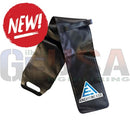 Black waterproof anchorease water weight bag with blue and white triangular logo made of durable pvc for securing displays