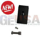 Black rectangular metal Sasquatch MegaTree pulley cap cover with oval cutout, threaded edge, bolt, and nut for secure topper