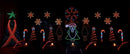 A glowing green and red led santa claus light display with snowflakes and candy canes from gilbert engineering dual-holiday bundle