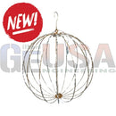Metal wire spherical decor light ball with gold-toned accents and hook for modern holiday displays