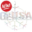 Colorful multi-branched snowflake rgb decor light fixture with central frame and rainbow arms for holiday glow
