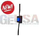Black rectangular push-button switch with bright blue lens on cable for evo mag mount 12v rgb led pixels ip67 rated