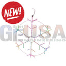 A colorful wireframe snowflake decoration with rgb lighting and a hook to illuminate your holidays in 360 degrees