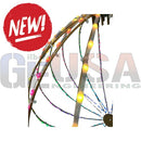 Multicolored led lights strung along a curved dark brown wire frame in the collective rgb decor light ball for holidays