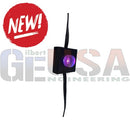 Black rectangular evo mag mount laser projector with glowing purple light and attached black cables, ip67 rated