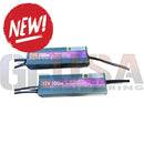 Two rectangular waterproof power supplies with purple and blue labels for easy power injection in evo dynamic energy amplifier