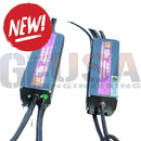 Two black rectangular power supplies with purple labels showing 24v 10a and 12v 100w for evo dynamic energy amplifier