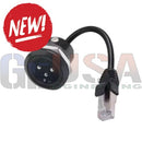 Black ethernet adapter with circular male connector and rj45 female plug from mattos designs enclosure build accessories