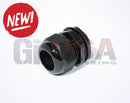 Black plastic waterproof cable gland with threaded exterior and smooth rounded interior for mattos designs enclosure build accessories