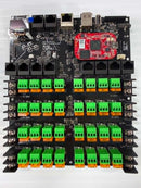 Black k32-pro circuit board with green terminal blocks and red microcontroller featuring differential receivers