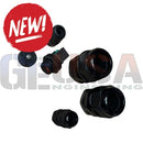Black rubber grommets with threaded metal inserts from mattos designs enclosure build accessories for cable glands