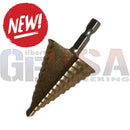 Bronze metal step drill bit with hex shank and serrated edges from mattos designs enclosure build accessories for drilling tasks