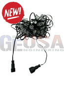 Black evo 12mm pixels string lights with clear faceted bulbs and durable coiled wire design for outdoor use