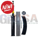 Black metal pole assembly with yellow accents and curved tubing for sasquatch legend megatrees crank-up rgb system
