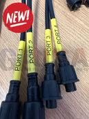 Black electrical cables with yellow port labels ending in connectors for quin-led-dig-quad 12v 24v controller back side