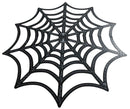 Black spiderweb-shaped placemat with stitched edges and central hub perfect for gilbert engineering decor or small boxed web style