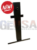 Black metal stand with horizontal bar and mounting brackets from the sasquatch megatree base collection for holiday trees