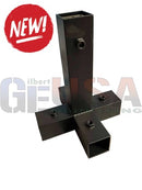 Black metal cross-shaped bracket with square tubing and bolted joints from sasquatch megatree base collection for support