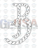 Black outline of a stylized letter b with dotted edges from halloween font alphabet showing b-65 node design