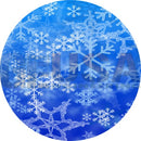 A circular blue insane arch with intricate white snowflake patterns made with 12mm bullet pixels by gilbert engineering usa