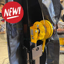 Yellow industrial pulley with metal parts and coiled cable for sasquatch legend megatrees crank-up telescoping rgb system