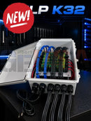 White plastic electrical panel with blue and red wiring and black connectors labeled lp k32 for kulp k32 max pb2i