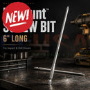A sleek silver 6 inch ezmount screw bit with hex shank and pointed tip ideal for impact and drill drivers