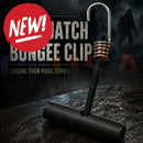 Black rubberized handle bungee clip with copper spring and metal hook for securing mega tree pixel strips easily