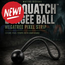 Black rubberized sasquatch megaTree pixel strip bungee ball with flexible textured cord for securing pixel strips