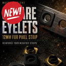 Black and gold 12mm square eyelets for pixel strip designed to reinforce megatree pixel strips with ease