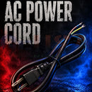 Black ac power cord with exposed multi-colored wires and standard three-prong plug made from premium materials and expert craftsmanship