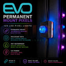 Blue glowing 12v led evo permanent mount pixel in black housing with 3m adhesive backing for durable permanent mount use