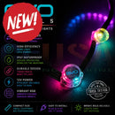 A glowing flexible evo+ pixels led bracelet with vibrant rgb lighting and clear circular 12v led pixels modules