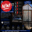 Black and red AnchorEase ratchet straps with rugged weatherproof design for heavy-duty outdoor display protection