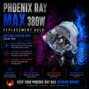 Osram sirius phoenix ray max 380w replacement bulb with clear glass housing metallic reflector and white plastic base
