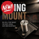 Silver metallic cylindrical siding mount with threaded top and black plastic base for no-drill vinyl siding installation