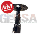 Black industrial-style adjustable height stand with circular flanged top plate for sasquatch legend megatrees system