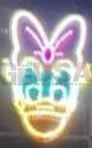A shiny cartoon style daizy duck face with purple and gold glittery accents on 12mm bullet pixels pixel prop