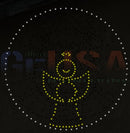 A glowing yellow led light forming a circular angel design in hattitude quartet spinner singing by gilbert engineering usa